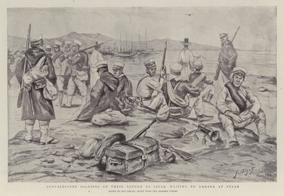 Soldados Convalecientes en su Regreso a Japón, Esperando Embarcar en Fusan de Georges Ferdinand Bigot